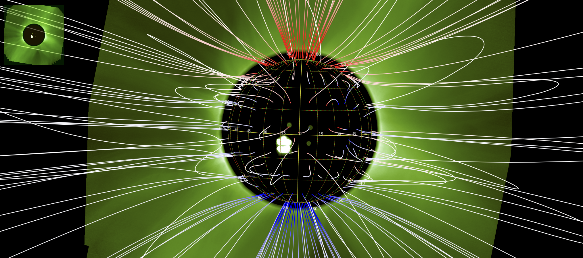 Colored COCONUT field lines in JHelioviewer